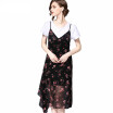 Summer Wear Irregular Hem Print Chiffon Skirt Long Strap Dress T-shirt 2 Piece Set Women Summer