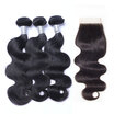 8A Cambodian Virgin Hair Body Wave With Closure 3 Bundles Cambodian Remy Human Hair Weave And Lace Closure 4 Pcs Lot Natural Black