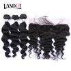 9A Lace Frontal Closure With 3 Bundles Malaysian Virgin Human Hair Weave Loose Wave Unprocessed Loose Wavy Curly Remy Hair 4Pc Lot