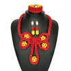 New African Wedding Jewelry Sets Fashion Crystal Bridal Statement Necklace Nigerian Beads Jewelry Red Coral Jewelry Sets For Women