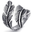 Hpolw Mens Womens silver&black Stainless Steel Angel Wing Vintage fashion feather Ring