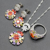 Luxurious Geometry Multicolor Stone Silver Plated Jewelry Sets for Women Choker Earring Ring Five Colors Available Free Gift Box