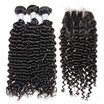8A Cambodian Curly Virgin Hair With Closure 4 Pcs Lot Cambodian Remy Human Hair Weaves 3 Bundles And Lace Closures Natural Black