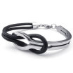 Hpolw Mens Womens Leather Stainless Steel Bracelet Cuff Bangle Black Silver