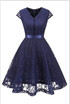 Womens Vintage 1950s Short Sleeve A-Line Cocktail Party Swing Dress with Floral Lace Homecoming Dress