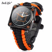 Inlife Multifuctional Survival Paracord Bracelet Watch with Compass Flint Fire Starter Scraper Whistle Gear