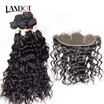 8A Malaysian Water Wave Virgin Hair With Lace Frontal Closure 3 Bundles Wet And Wavy Curly Human Hair Weaves And Closures 4Pcs Lot