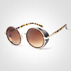 LIKEUS Vintage Gothic Steampunk Polarized Sunglasses Men Women Fashion Leather Windproof Round Sun Glasses For Hip Hop