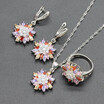 EIOLZJ Fashion Flower Red Cubic Zirconia Silver Plated Jewelry Sets for Women Three Colors Available Free Jewelry Box
