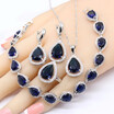 925 Silver Jewelry Sets For Women Water Drop Dark Blue Sapphire Bracelet Earrings Necklace Pendant Rings