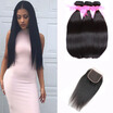 Dream Like Unprocessed Human Hair 3 Bundles with Closure Brazilian Straight Virgin Hair
