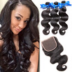 WYF Body Wave Virgin Hair 3 Bundles with Closure 100 Unprocessed Peruvian Human Hair