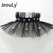 JeouLy wholesale Chic Women Detachable shawls false collar beaded chiffon decorative collar lotus leaf fold high collar black