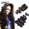 10A Unprocessed Malaysian Virgin Human Hair Weave 3 Bundles With Lace Closure Body Wave Cuticle Aligned Thick Remy Hair Extensions
