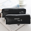 Square Black And White Student Stationery High-Capacity Thick Stitching Leather Pencil Bag