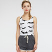 Fashion Bat Printing O-neck Short Loose Casual Sleeveless Vest New Women Cotton Tank Tops Women Summer