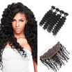 Ishow 7A Brazilian DeepWave Hair Bundles With Frontal 100 Human Hair Weave 4 Bundle Deals Lace Frontal Closure With Bundles