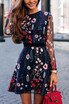 Floral Embroidery Sheer Mesh Summer Bohemian Mini Dress Homecoming Dress