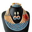 AMYNOVA 5 Rows Crystal Beads African Beaded Necklace Nigerian Wedding Beads Bridal Jewelry Women African Costume Jewelry Set