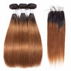 HCDIVA Hair Ombre Brazilian Hair Straight Ombre Bundles With Closure 3 Ombre Human Hair Bundles With Closure Virgin T1B30