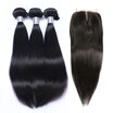 8A Mongolian Virgin Hair Straight With Closure 3 Bundles Mongolian Remy Human Hair Weaves And Lace Closures 4Pcs Lot Natural Black