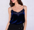 Women Ladies V Neck Slim Sleeveless Lace Velvet Vest Top Tank Blouse Camisole