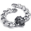 Hpolw Mens silver Stainless Steel BikerBicycle link chain Heavy Wide Gothic Lion head hollow Bracelet Key buckle Bracelet