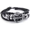 Hpolw Mens Womens Leather Bracelet Vintage Anchor Charm Bangle Fit 7-9 inch Black Silver