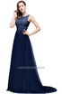 Scoop Neck Lace Long Evening Dresses Tulle Applique Robe De Soiree Floor Length Formal Gowns Prom Party Dresses