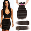 Brazilian Virgin Human Hair Straight 4 Bundles with Free Part Closure Unprocessed Human Hair Extensions Bundles with Closure