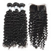 8A Indian Curly Virgin Hair With Closure 4 Pcs Lot 100 Indian Remy Human Hair Weaves 3 Bundles And Lace Closures Natural Black 1B