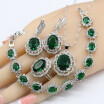 Green Emerald 925 Silver Bridal Jewelry Sets For Women Gift Necklace Pendant Bracelets Earrings Rings