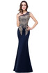 long Crystal Prom Evening Dress Formal Party Bridesmaid Mermaid Gown Appliqued Pageant Gown