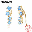 Fashion Blue Color Crystal Stone Star Clip Earrings for Women 925 Sterling Silver&Austria Zircon Model Jewelry Ladies Gifts