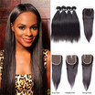 Amazing Star Malaysian Virgin Straight Hair Bundles with Closure Straight Hair with Closure Wet And Wavy Human Hair with Closure