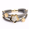 Womens Triple Layer Full Stone Flowers Cowskin Leather Bracelet