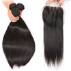 BHF Hair 100 Remy Hair Bundles With Closure Straight Brazilian Virgin Hair 4 PcsLot Natural Black