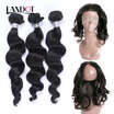 8A 360 Lace Frontal Closure With 3 Bundles Malaysian Virgin Human Hair Weave Loose Wave Curly 4 pcs Natural Black Hair Extensions