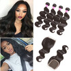 8A Malaysian Virgin Human Hair Body Wave Bundles With Free Part Lace Closure Wholesale Virgin Hair Bundles With Closure