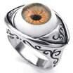 Hpolw Vintage fashion Stainless Steel Oval orange big eyesEvil Devil Brown Eye Carved with sacred symbols&lace Mens Ring