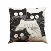 Cute Simple Fashionable White-and-Black Cat Cartoon Images Linen for Home Office Sofa Car Seat Decorative Square Grayish Linen Cus