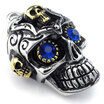 Hpolw Mens Gothic Tribe Stainless Steel Black&Gold SkullSkeleton Pendant Sapphire Necklace18-26 inch Chain