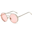 SHAUNA Classic Women Round Metal Glasses Frame Fashion Men Clear Pink Lens Goggle Shades With Chain