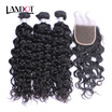 9A Lace Closure With 3 Bundles Brazilian Virgin Hair Natural Water Wave 4PcsLot Wet And Wavy Curly Human Hair Weaves And Closures