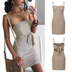 Sexy Summer Fashion Lace Up Striped Back Bowknot Dress Sleeveless Slim Hip Dress