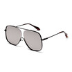 SHAUNA Oversize Stainless Steel Half Frame Women Square Sunglasses Fashion Men Purple Lens Glasses UV400