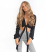 Women Casual Tank Blouse Long Sleeve Crop Tops Bandage Tie Shirt