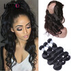 8A 360 Lace Frontal Closures With 3 Bundles Malaysian Body Wave Virgin Human Hair Weave 4Pcs Lot Natural Black Remy Hair Extension