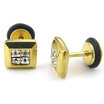 Hpolw Mens Cubic Zirconia Stainless Steel Square Stud Earrings Gold