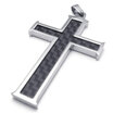 Hpolw Jewelry Black&Silver Carbon Fiber 316L Stainless Steel Mens Cross Pendant Vintage Polished -with 18-26 inch Chain